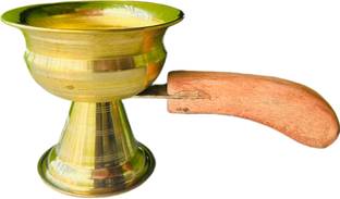 Bhabani Antique Wooden Handel Puja Dhunuchi/dhoop dani/puja dhoopkal gosa/arati deepak Brass Table Diya