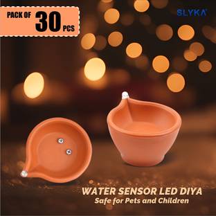 SLYKA LED Diya with Water Sensor Battery Powered For Temple Office/Home Decoration Plastic (Pack of 30) Table Diya Set