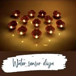 RETRIX Water Sensor Eco-Friendly Led Diyas Candle E-Diya, Warm Orange Ambient Lights, Plastic (Pack of 18) Table Diya Set