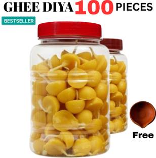 IND AGARBATTI STORE IND Pack of 100 Ghee Diya Batti ,Jottbatti Ghee Batti for Aarti and puja Plastic Table Diya