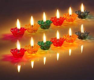 Zop Shop (Pack of 12) 80% Oil & 20% Water Sensor Reflection LED Diyas Plastic (Pack of 12) Table Diya Set