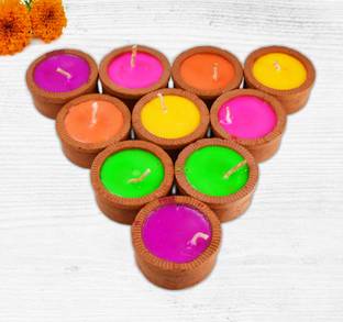 ME&YOU Earthen Round Diya for Diwali Decoration Earthenware (Pack of 10) Table Diya Set