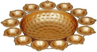 JaipurCrafts Diya Shape Flower Decorative Urli Bowl for Home Handcrafted Bowl Iron Tealight Holder