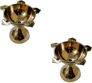 mnaonline Brass Five Face Diya Table Decorative Puna Devi Deepak - 2 Pcs Brass (Pack of 2) Table Diya
