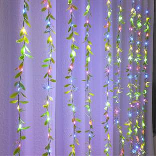 Artificial Vine Leaf Curtain LED String Light, 200L EDs 8 Modes, Remote Control 200 LEDs 3 m Multicolor Flickering, Steady Leaf Rice Lights