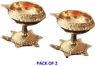 Agromech Brass Kachwa Kubair Deep / Oil Lamp/ Pooja DeepaK Brass (Pack of 2) Table Diya
