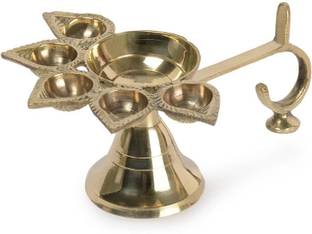 StyleMyWay Brass Panchmukhi Aarti Diya | Jyoti Diya | Oil Puja Lamp | Puja Diya | Aarti Diya for Pooja | Panchmukkhi Brass Table Diya