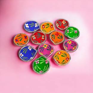 BS NATURAL 21 pice colour diya Natural Clay Traditional Diwali Ke Diye | Earthenware (Pack of 21) Table Diya Set
