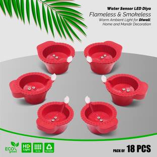 SLYKA Sensor based LED Diya for Smokeless, Flameless water led diya to decorate home Plastic (Pack of 18) Table Diya Set