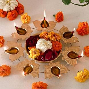 Homing Thistle Kamal Urli Bowl Handmade Diya for Festive & Diwali decoration Iron Table Diya