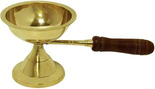 SBBCO Wooden Handle Kapoor Aarti, Dhoop dani / Diya Stand SuperFine Brass Quality Brass Table Diya
