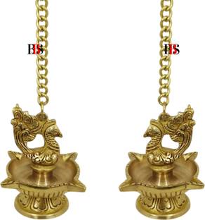 B.B.S BRASS BRAND STATUES Diya Brass Peacock Hanging Set of 2 Deepak Peacock Hanging Pack of 2 Diya Brass (Pack of 2) Hanging Diya Set