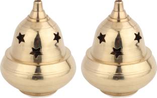 DOKCHAN Brass Diya Decorative Brass Crystal Oil Lamp Lantern Puja Lamp Brass (Pack of 2) Table Diya Set