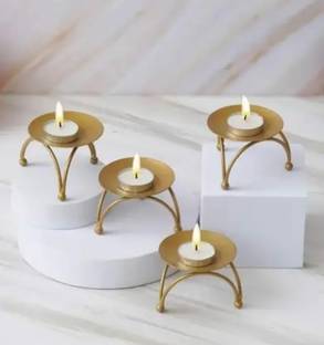 A S CRAFTS HUB Pillar Candle Holder/Iron Plate Candle Holder LED & Wax Candles, Pedestal Candle Iron (Pack of 4) Table Diya