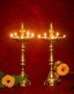 Effigy Onlinehub Kerala Samai Kuthu Vilakku Panchmukhi Long Diya,Deepak,Kashi Brass (Pack of 2) Table Diya Set