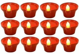 ERVY Diwali light battery Operated Traditional Diya Smokeless Water Sensor Led Diyas Plastic (Pack of 12) Table Diya Set