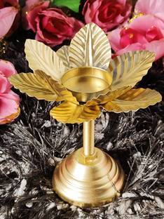 ZUNISHOP Iron Flower Tealight Stand / Golden Shiny Finish Flower Tealight 5 Inches Iron 1 - Cup Candle Holder