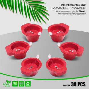 SLYKA Battery Powered Led based water sensor Diyas for Diwali, Home, Mandir decoration Plastic (Pack of 30) Table Diya Set
