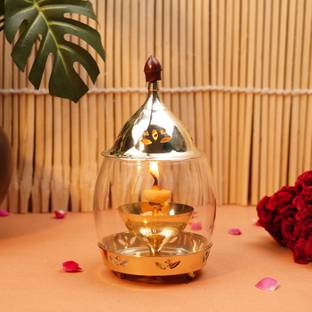 ServDharm Arpan Brass Diya Brass, Borosilicate Glass Table Diya