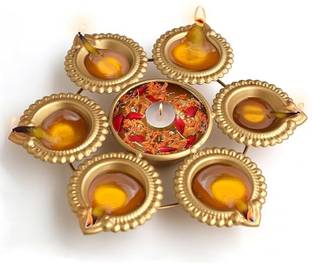 Homing Thistle Diya Shape Mini Urli Bowl For Floating Flowers, Diwali & Home Decor Iron Table Diya
