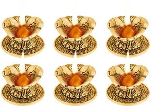 INTERNATIONAL GIFT Gold Plated ( 6 Set ) Hand Diya | For Pooja, Mandir, Diwali, Home Aluminium (Pack of 6) Table Diya Set