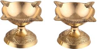 DOKCHAN Designer Brass charmukhi Pooja Oil Diya for Diwali Pooja Daily Puja(Pack 02) Brass (Pack of 2) Table Diya