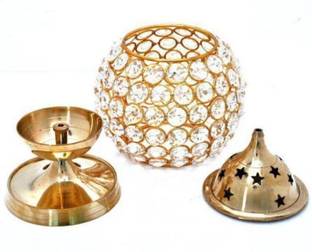 ShubhJyoti Diwali Laxmi Poojan Aarti Diya Mandir Pooja Spritual Item, Diwali Gift Item Brass Table Diya
