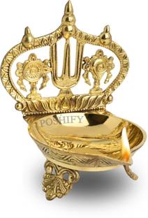 POSHIFY Brass ShankuChakra Nama - Traditional Indian Deep Brass Table Diya