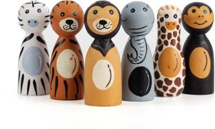 BABY YANK Wooden for Kids, 6 Piece Wild Animal Peg Dolls; Non-Toxic Wooden Toy
