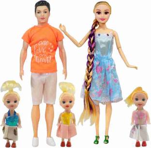 AKANSHA Couple Doll Set with 3 Baby Dolls, Movable Man & Full Foldable & Long Hair Doll