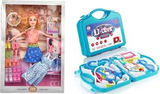 Toyporium Combo Of Happy Girl Attractive Accessories Doll Set With Doctor Set for Kids