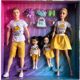SR Toys Family Doll Set Includes Mom. Dad, Daughter & Son Dolls and Accessories