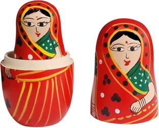 TOYS HOUSE Wooden Handmade Crafted Red Color Doll Hand Painted - Nesting Doll - Wooden Decoration Gift Doll - Stacking Nested Wood Dolls for Kids - Set of 5 (Red)