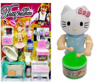 PRV TOYS Baby Playset Doll Portable Sets with Small House 20 Access Drummer Gift Kids Toy