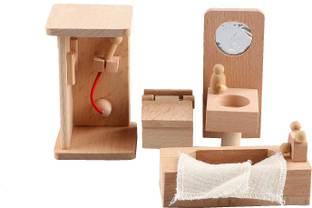 Authfort wooden bathroom dollhouse furniture set for girls