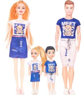 WISHKEY Travel Family Doll Playset with Mom Dad Baby Boy & Girl ,Doll set for Girls