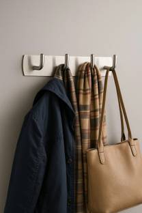 iSTAR 4 Hook Bathroom Cloth Hooks Hanger Door Wall Bedroom Wardrobe Robe Hooks Rail for Hanging Keys,Clothes,Towel Steel Hook Set of 1 Door Hanger