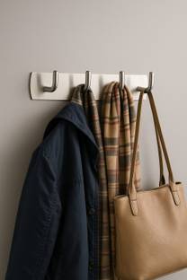 iSTAR 4 Hook Bathroom Cloth Hooks Hanger Door Wall Bedroom Wardrobe Robe Hooks Rail for Hanging Keys,Clothes,Towel Steel Hook Set of 1 Door Hanger