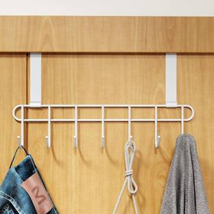 Suprita Drill Free Over the Door Hanger with 7 Hooks for Clothes, Door Hook Hanger White Door Hanger