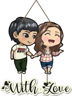 DropTopDecor With Love Cute Couple Wall Hanging | Romantic MDF Decor for Gifting/Home