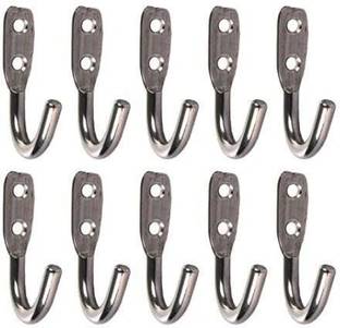 ATTIIC Stainless Steel Unbreakable J Type Bathroom Door Wall Hooks Cloth Hanger for Hanging Keys, Clothes , Robe( Silver , 10) Door Hanger