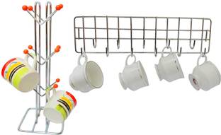 Kitchenify V Cup Stand with Wall Hanger Hooks Stainless Steel Door Hanging (Pack of 2) Door Hanger