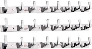 Bizaar Stainless Steel 8 Pin Silver Cloth Hooks Hanger Hanging Key Clothes (Pack Of 2) Door Hanger