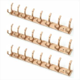 GLOXY 8 Hooks Stainless Steel Wall Mount Hanger for Hanging Clothes- Rose Gold, 3Pcs Door Hanger