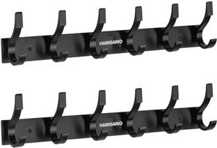 URIM Premium Stainless Steel 6 Pin Cloth Hanger Wall Mounted Bathroom Cloth Hanger,Coth Wall Hook,Door Hooks Rail for Hanging Keys,Clothes,Towel (Pack of 2) BLACK WITH 2 J HOOKS Door Hanger
