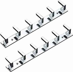 LAPRIK (Pack of 2) L Tone 6 Hook Wall Hanger Cloth Hanger/Door Hanger/Key Holder/ Hook Rail Hanger for Clothes,Keys,Towel(Pack of 2) Door Hanger