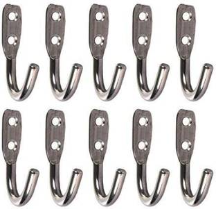 ATTIIC Stainless Steel Unbreakable J Type Bathroom Door Wall Hooks Cloth Hanger for Hanging Keys, Clothes , Robe( Silver , 10) Door Hanger