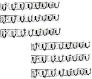Bizaar Stainless Steel 8 Pin U Cloth Hooks Hanger Hanging Key,Clothes,Towel (Pack Of 6) Door Hanger
