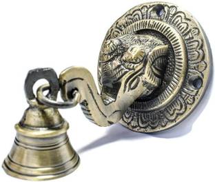 H&T PRODUCTS Small Elephant Face With Bell Door Knocker (Antique Brass,Pack Of 1) Brass Door Knocker