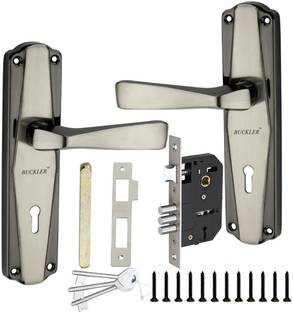 BUCKLER Iron-Brass-Steel,OD Black Silver 7" Mortise Handle Set,Double Turn 65MM Bullet Lock